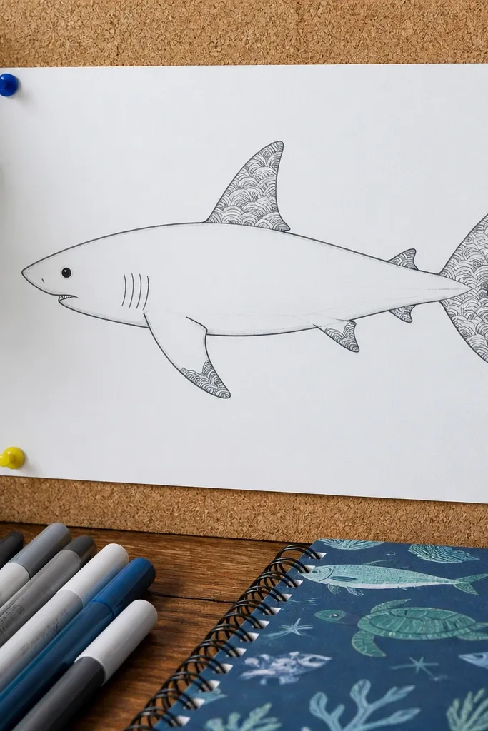 Shark with patterned scallops on the dorsal fin
