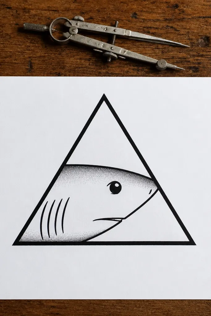 Shark face centered inside a triangle with clean outlines