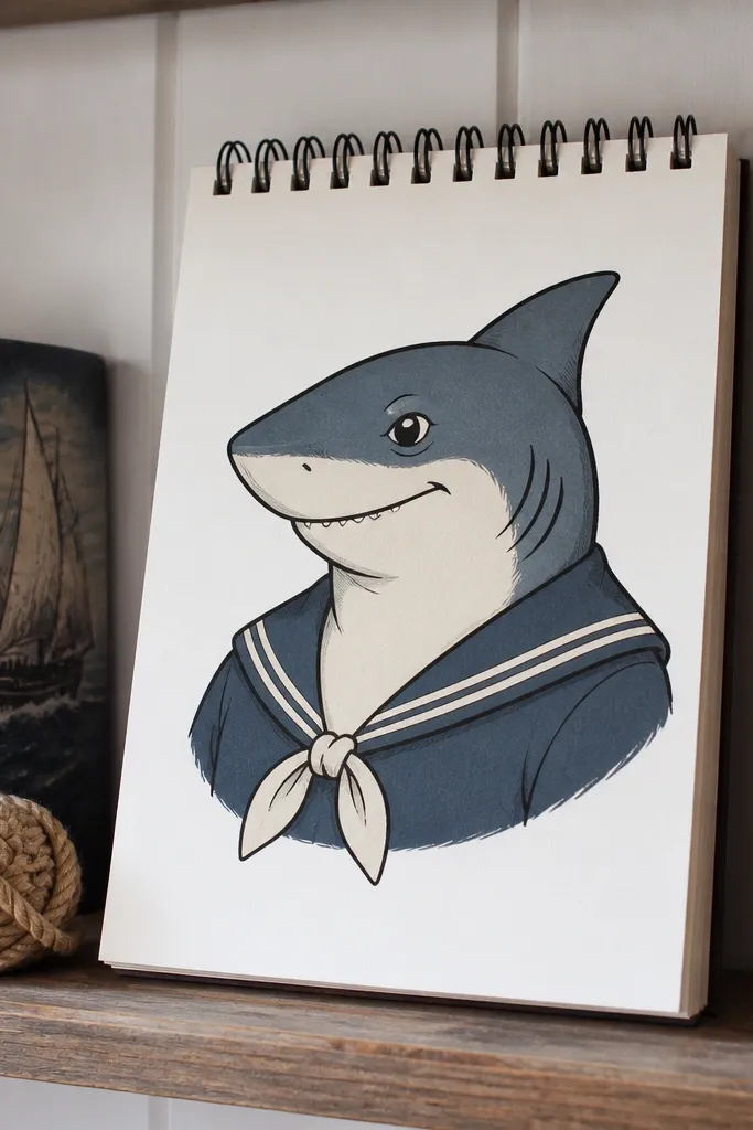 Cartoon shark bust wearing a simple sailor collar