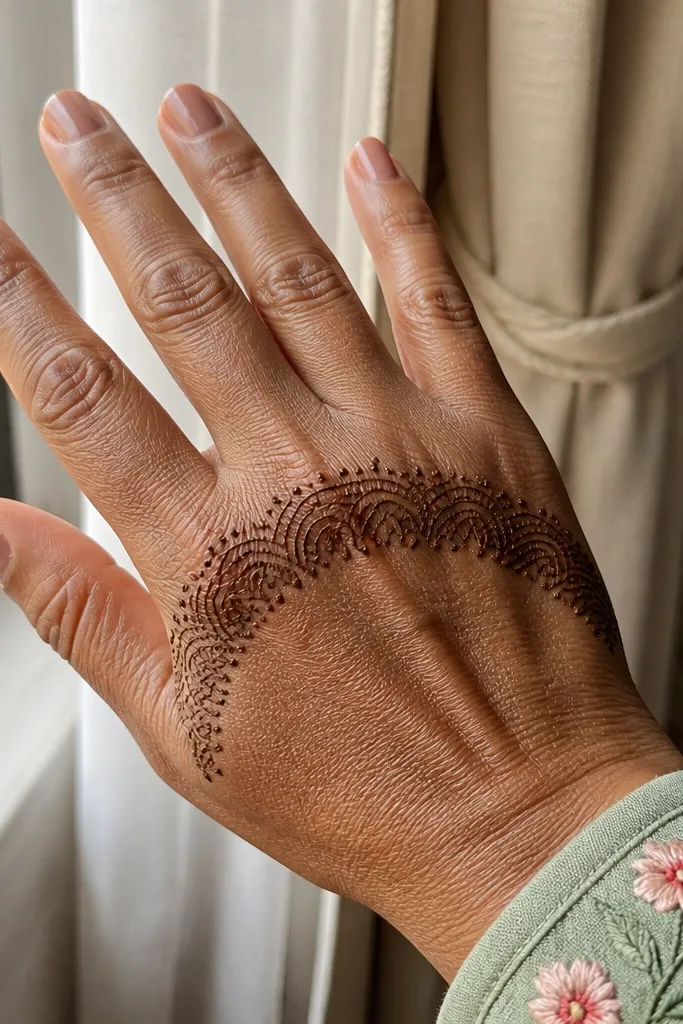 Reverse U lace pattern across knuckles with dotted accents