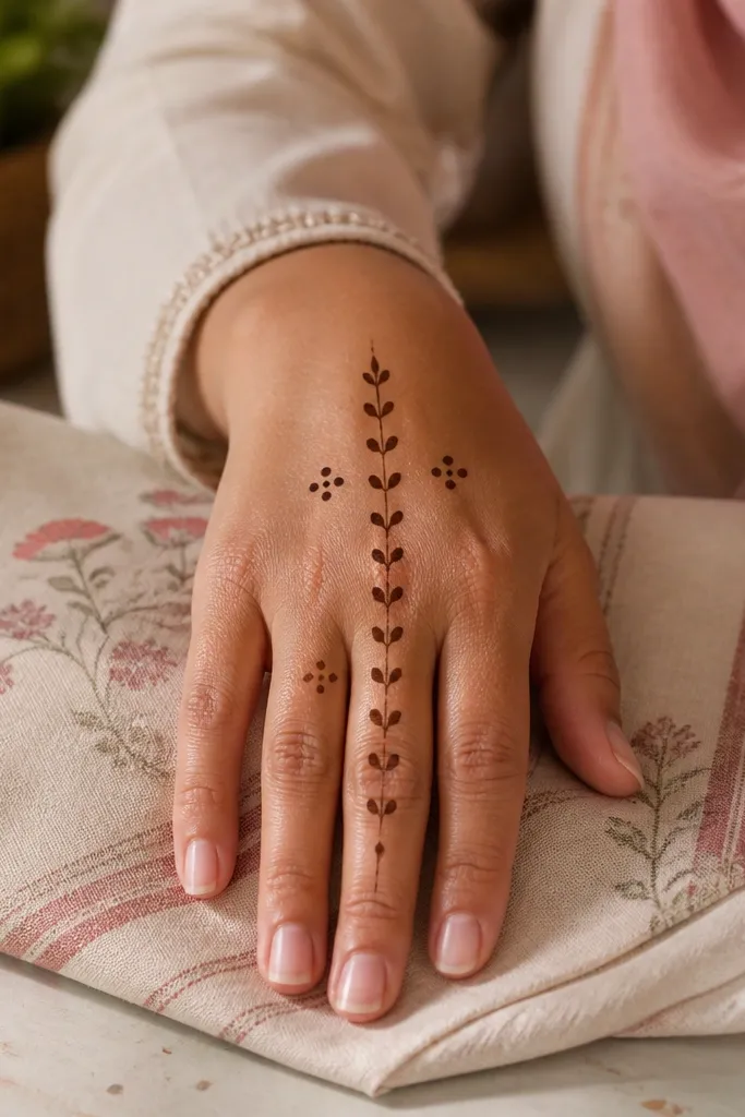 A vertical center column with dots on both sides on the front hand