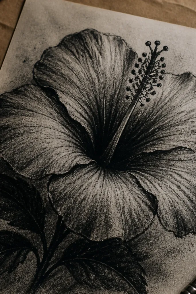 Charcoal hibiscus with textured petals and dark center