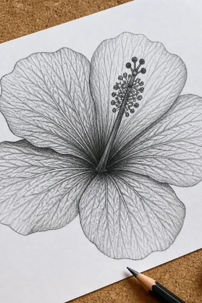 Hibiscus with delicate vein lines across petals and a defined center