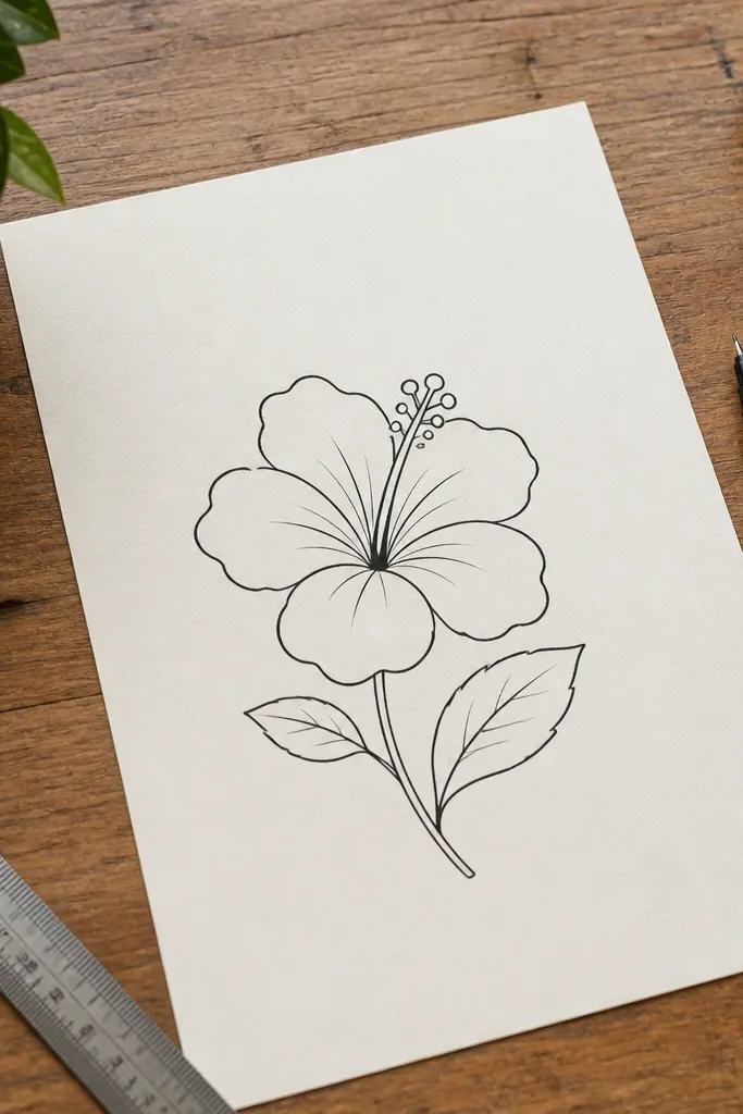 Minimal hibiscus outline with a simple center stamen cluster