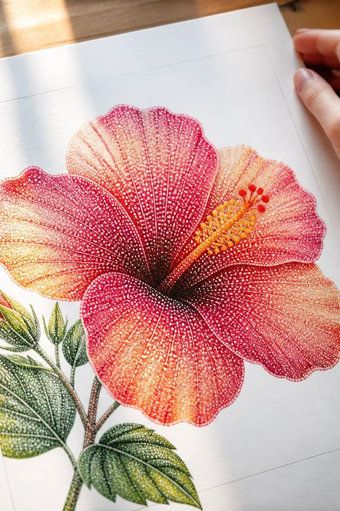 Hibiscus with dotted texture in the center and smooth petals