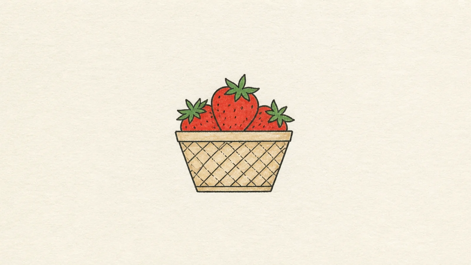 A simple basket with strawberry tops over the rim