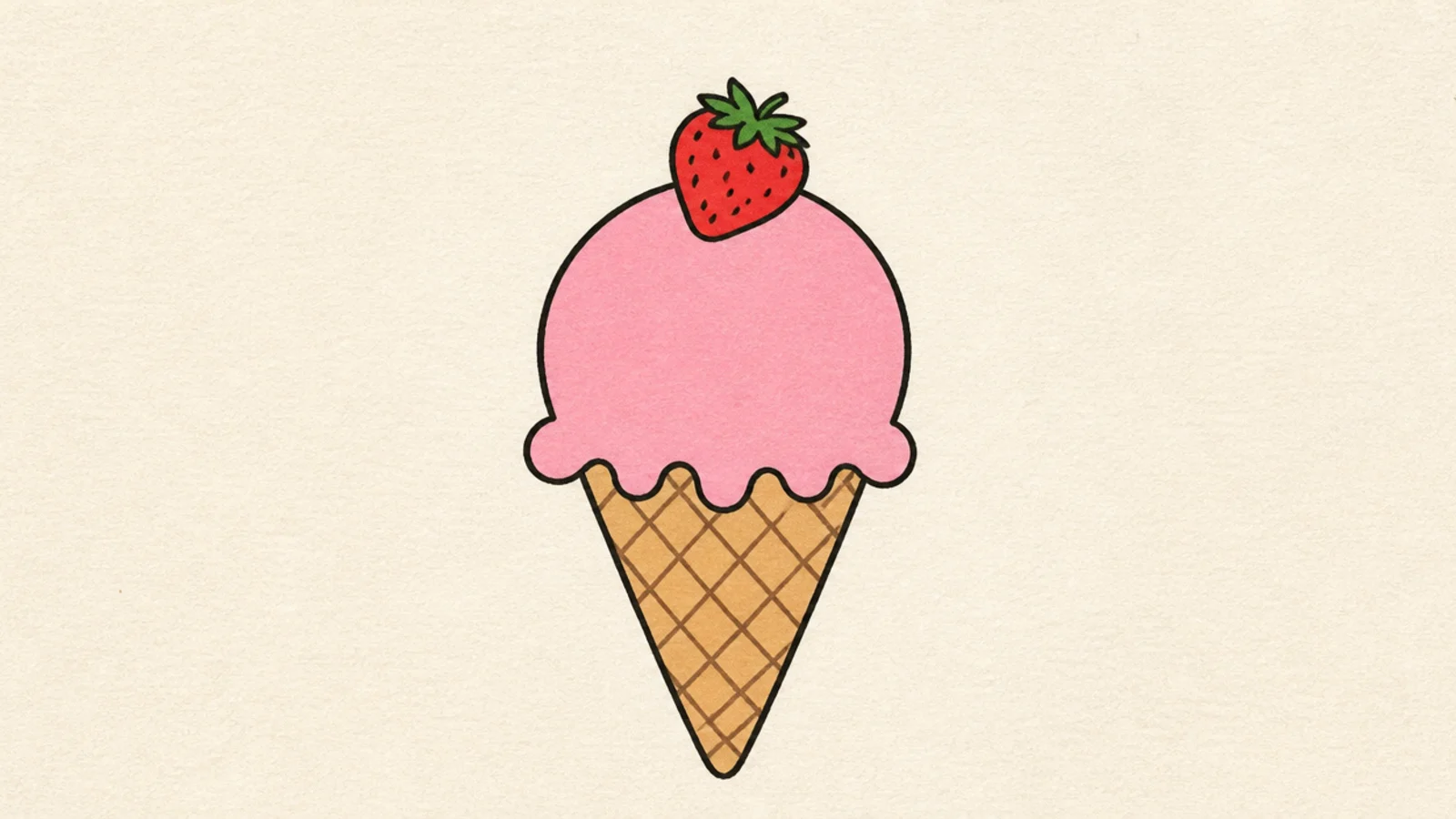 An easy pink ice cream cone topped with a strawberry