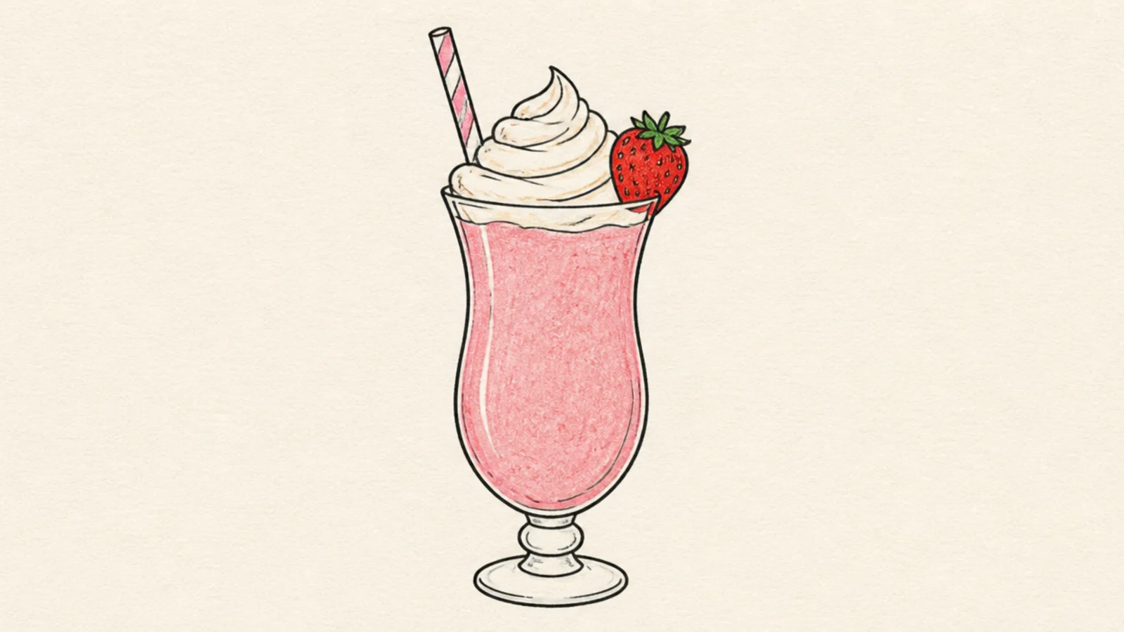An easy strawberry milkshake in a glass with a straw