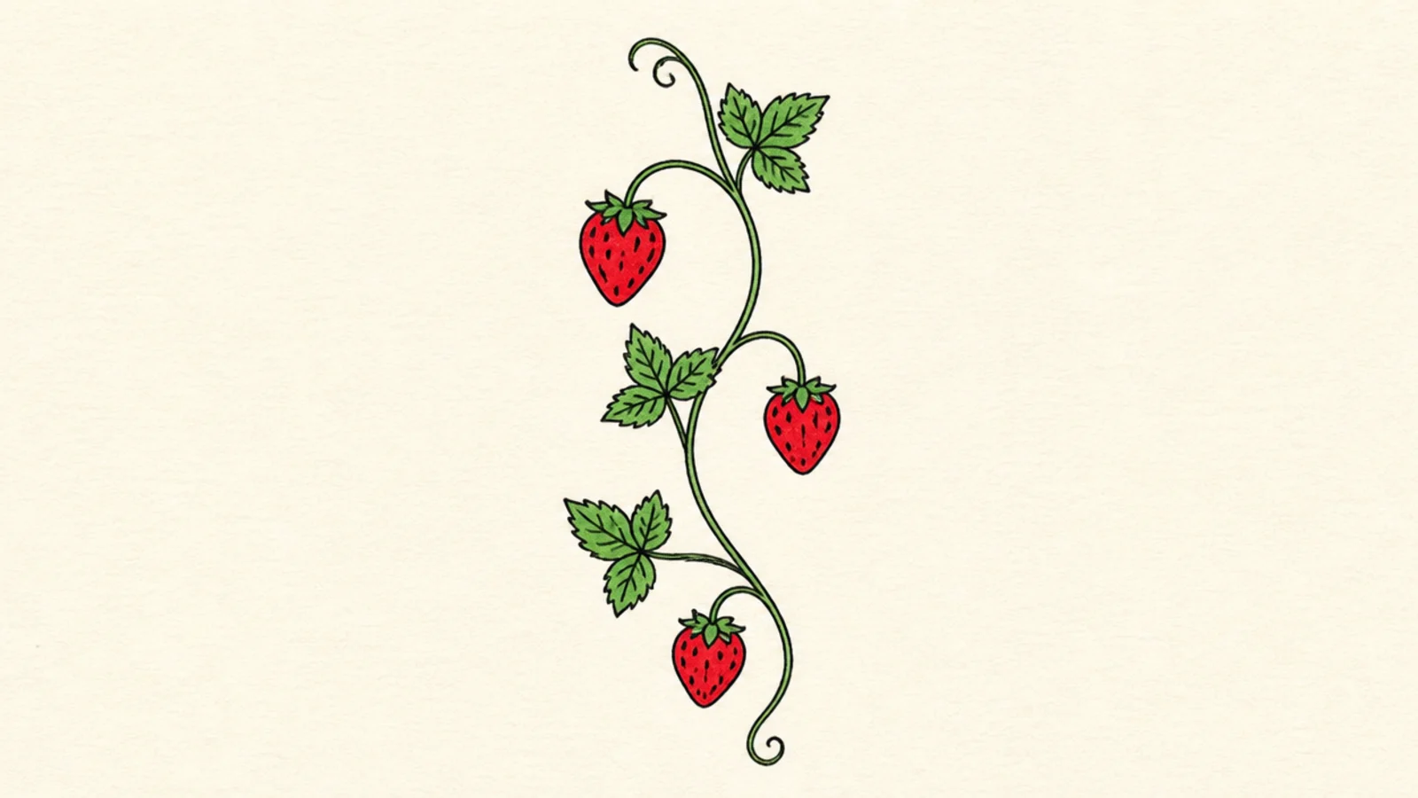 A simple trailing vine with small strawberries and leaves