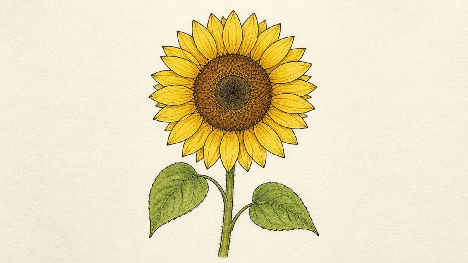 A full sunflower with two rings of petals and a stem