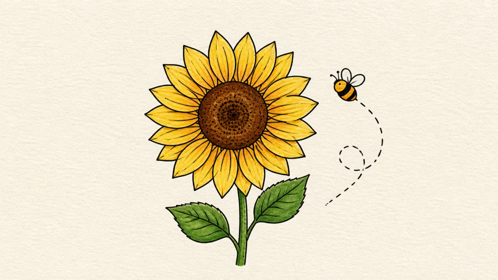 A sunflower with a little bee flying beside it