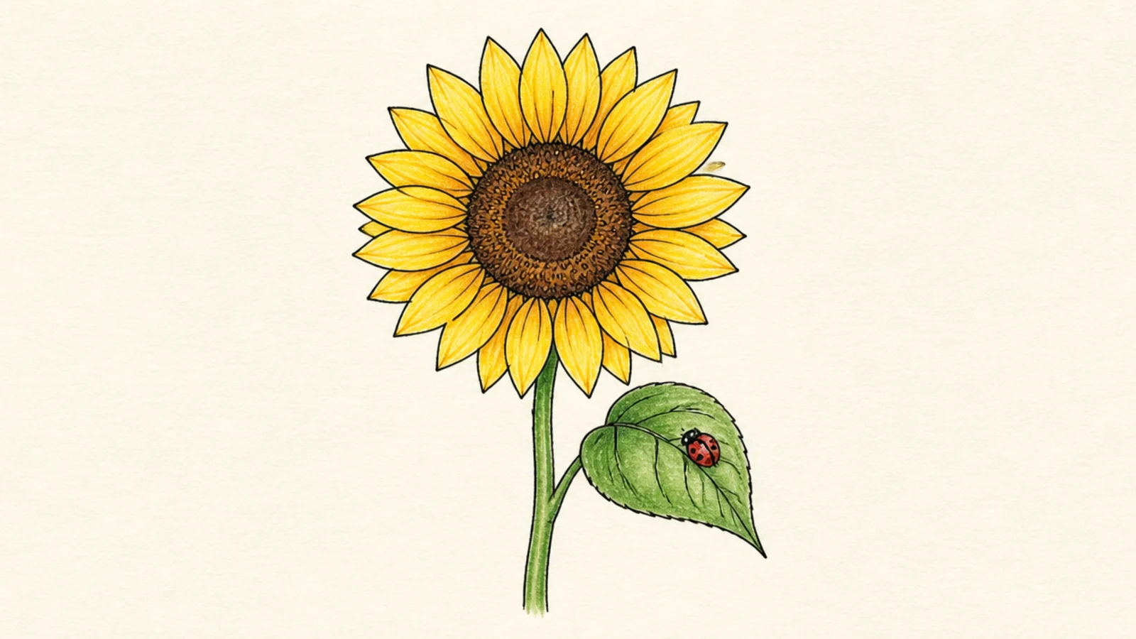A sunflower with a small ladybug resting on a leaf
