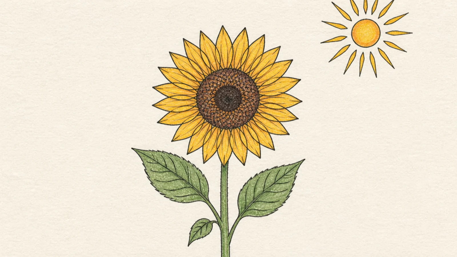 A sunflower next to a little sun with matching rays
