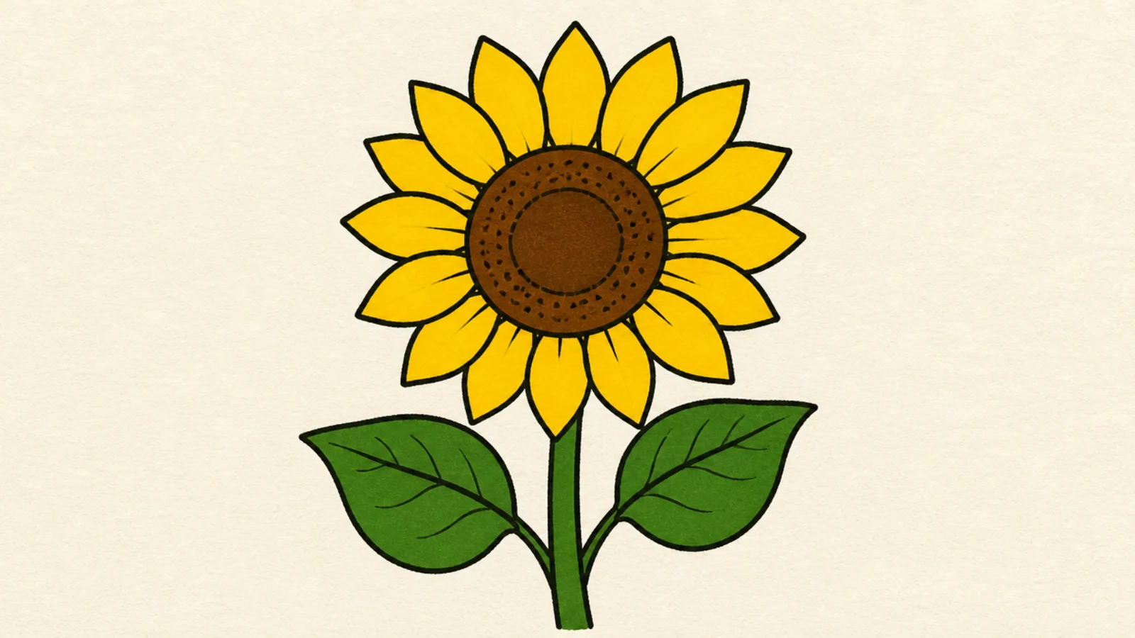 A bold, simple cartoon-style sunflower with thick outlines