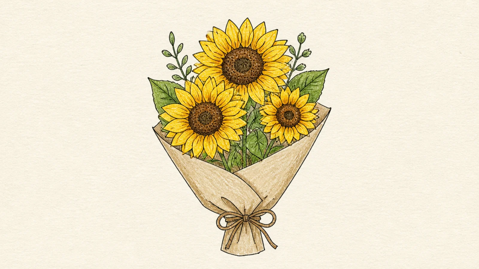 A small bouquet of a few sunflowers wrapped together