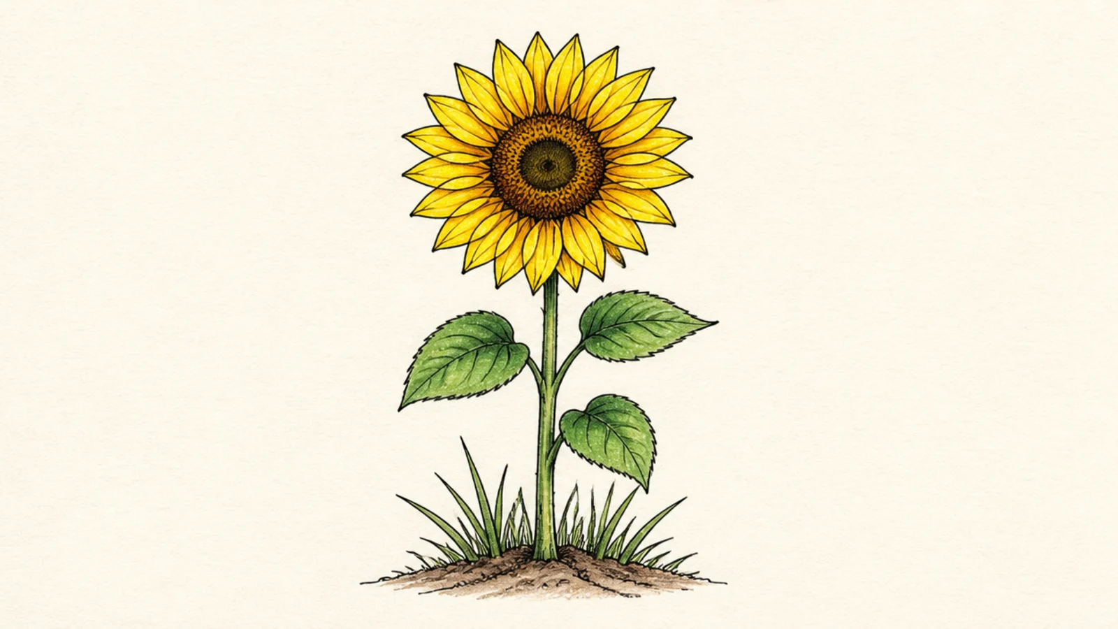 A sunflower growing from a little tuft of grass
