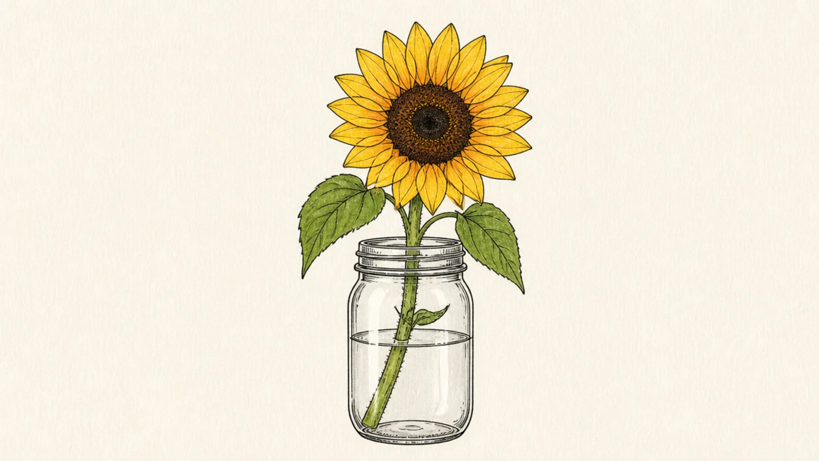 A sunflower standing in a mason jar