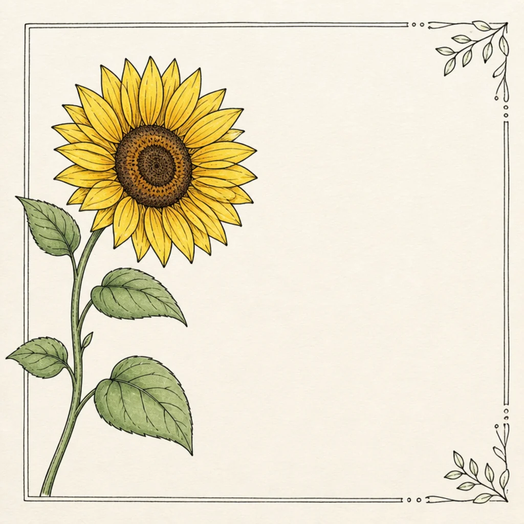 A simple sunflower arranged as a greeting card front
