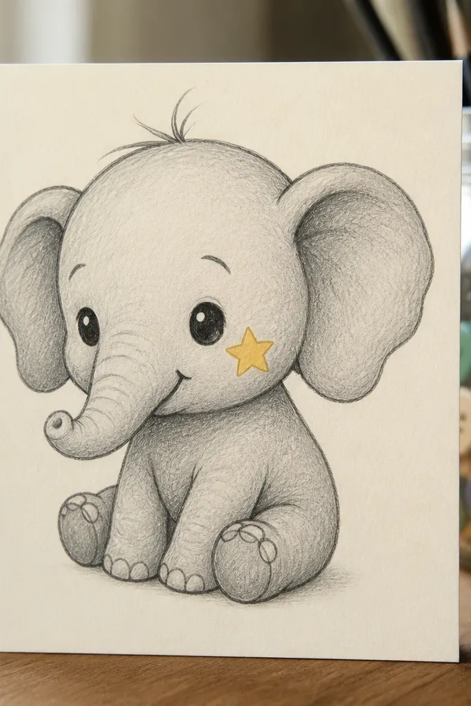 Baby elephant face with a small star shape on one cheek