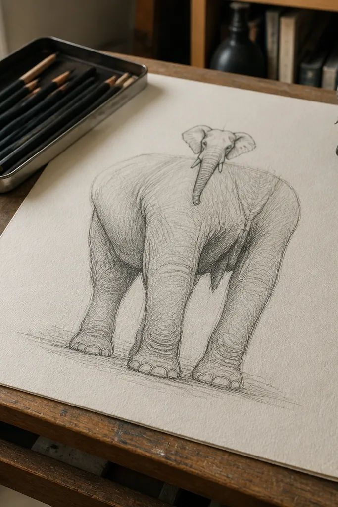 Gray elephant with an enlarged head and a correctly sized body