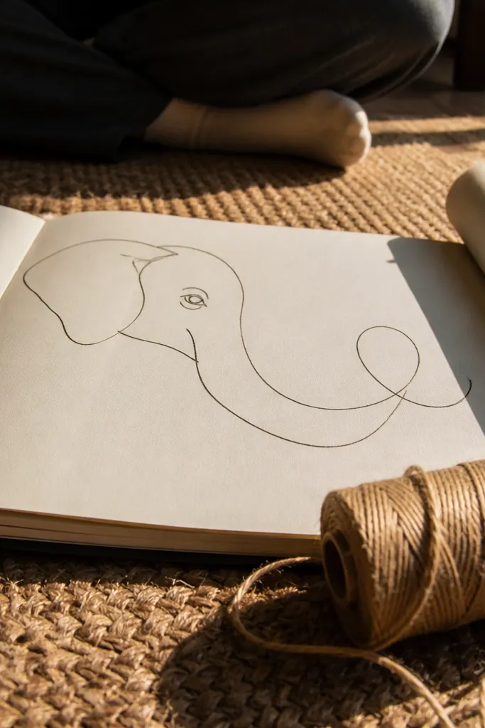 Elephant trunk drawn as a thick curved form with a clear bend