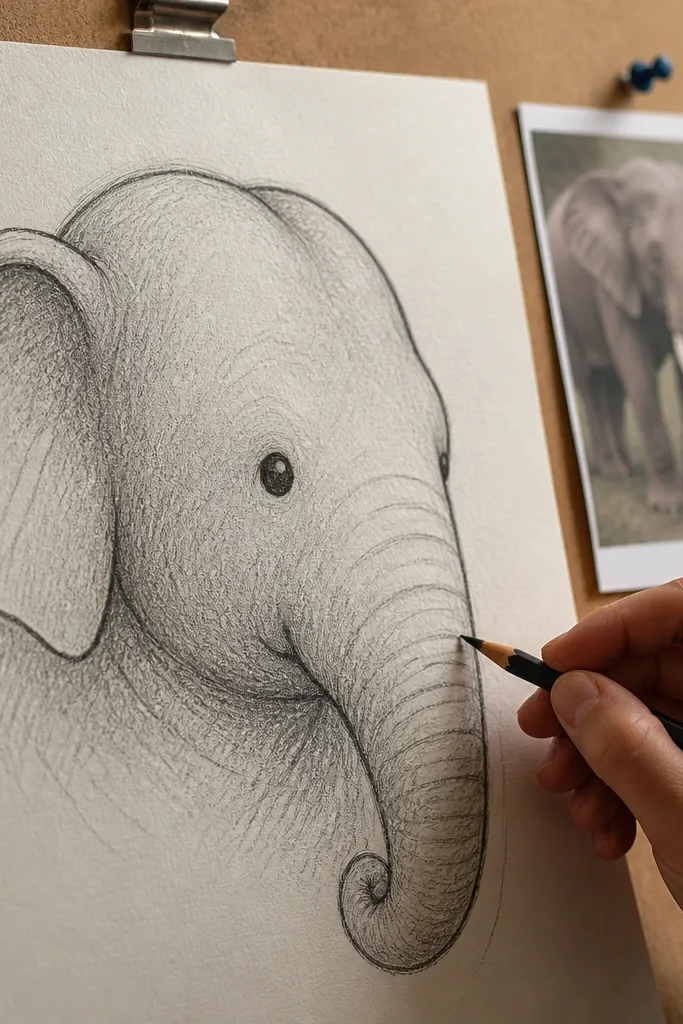 Elephant face sketch with eye aligned to the head sphere