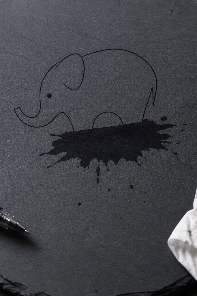 Minimal line elephant with one bold shadow patch under the body