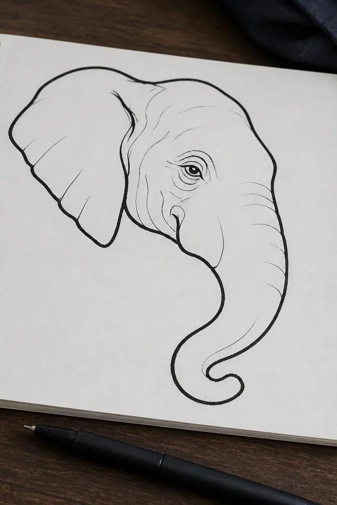 Three-quarter elephant head with strong outline and simple shading