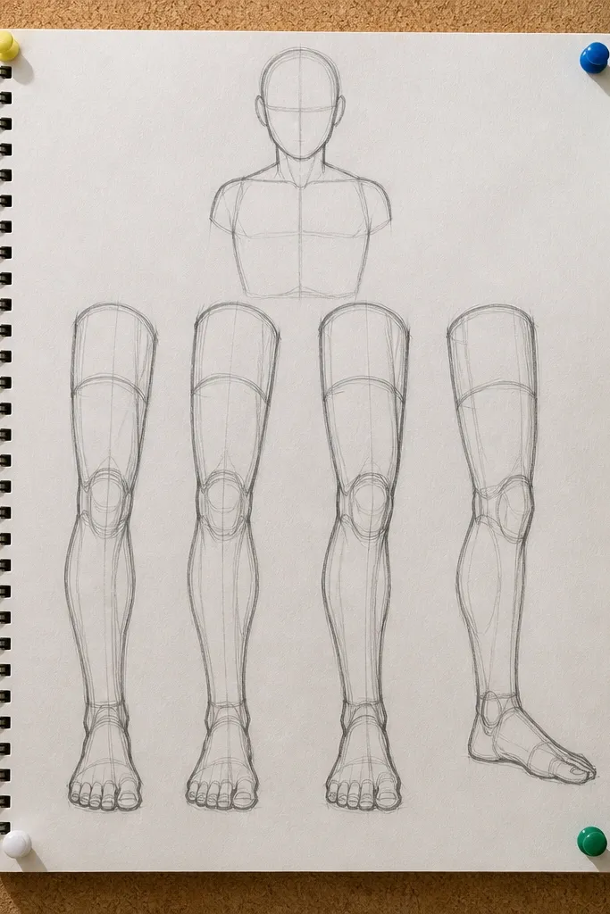 Study drawing of elephant legs made from rounded cylinders