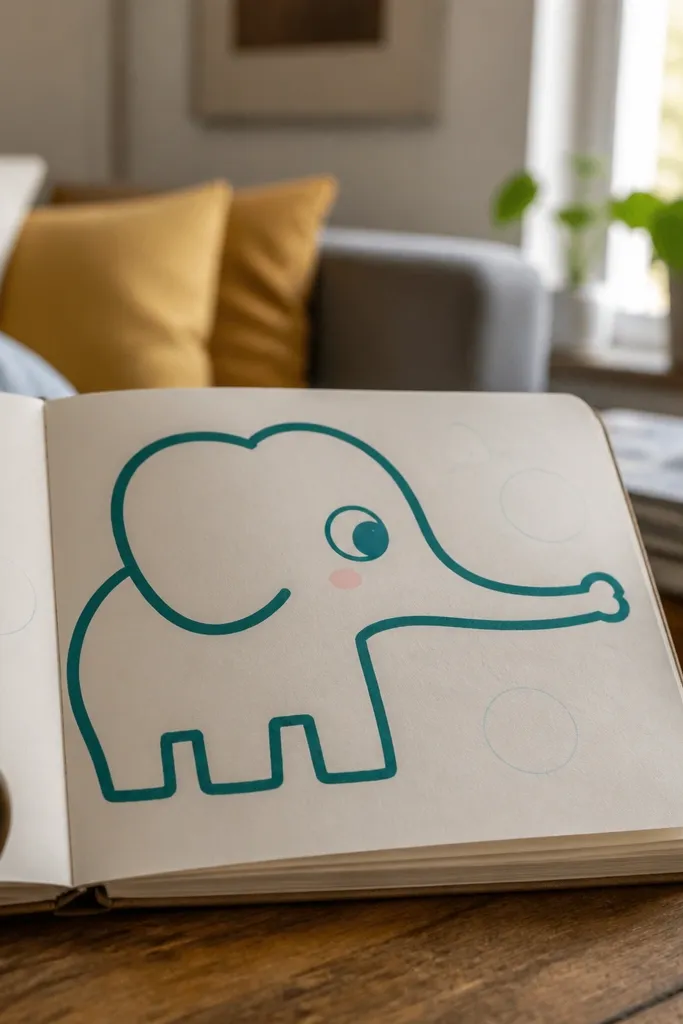 Elephant with a single continuous curved trunk ending in a rounded lollipop tip