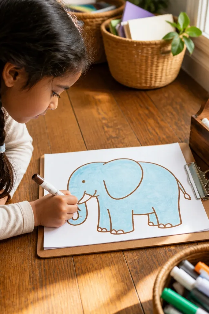 Side profile elephant with thick leg shapes and simple trunk curve