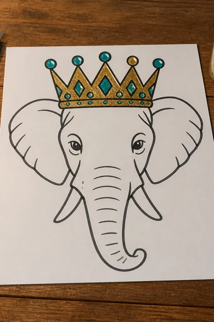 Elephant with a simple crown made of circles and triangles