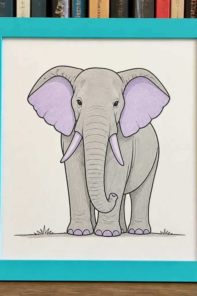 Elephant centered inside a thick rectangular frame border