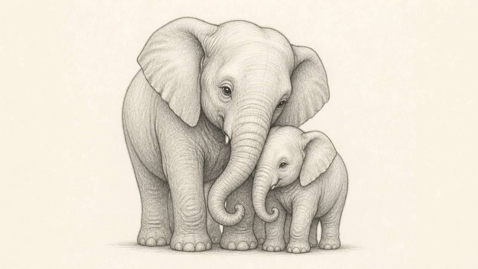 A large mother elephant standing beside a small baby elephant