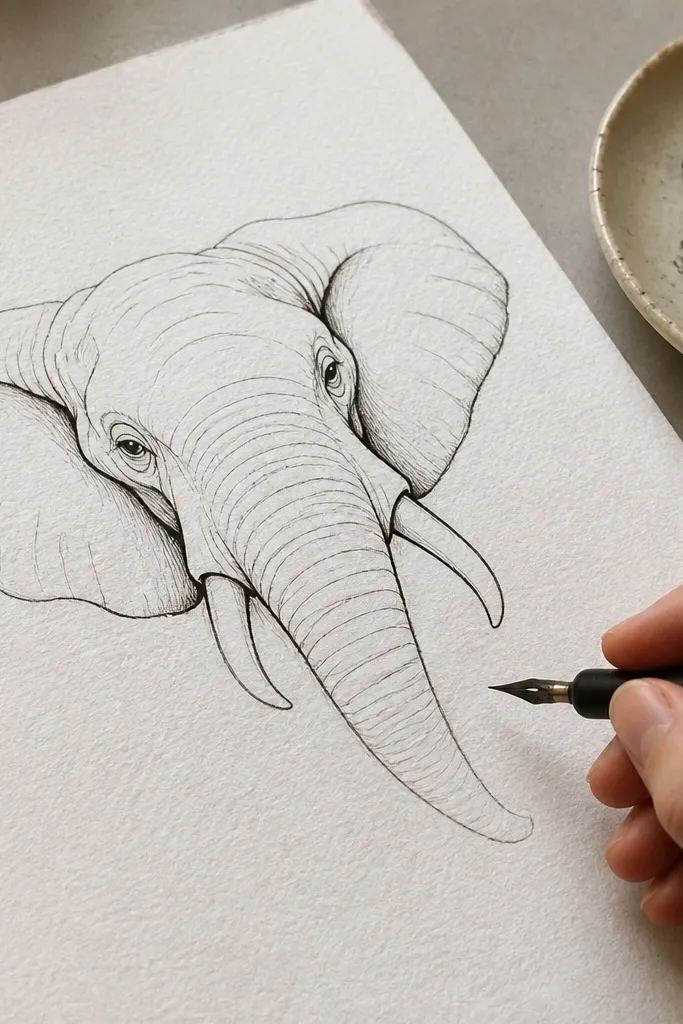 Elephant face outline with a darker inner shadow line on one side of the head.