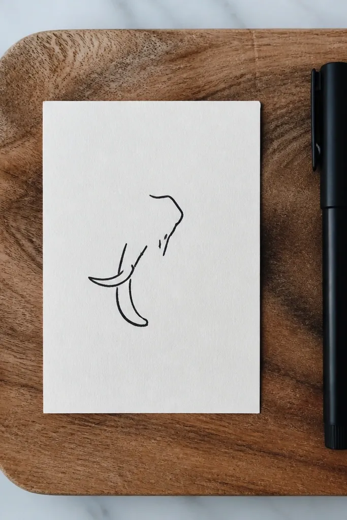 Elephant suggested through tusk curves and trunk line only, minimal head outline.