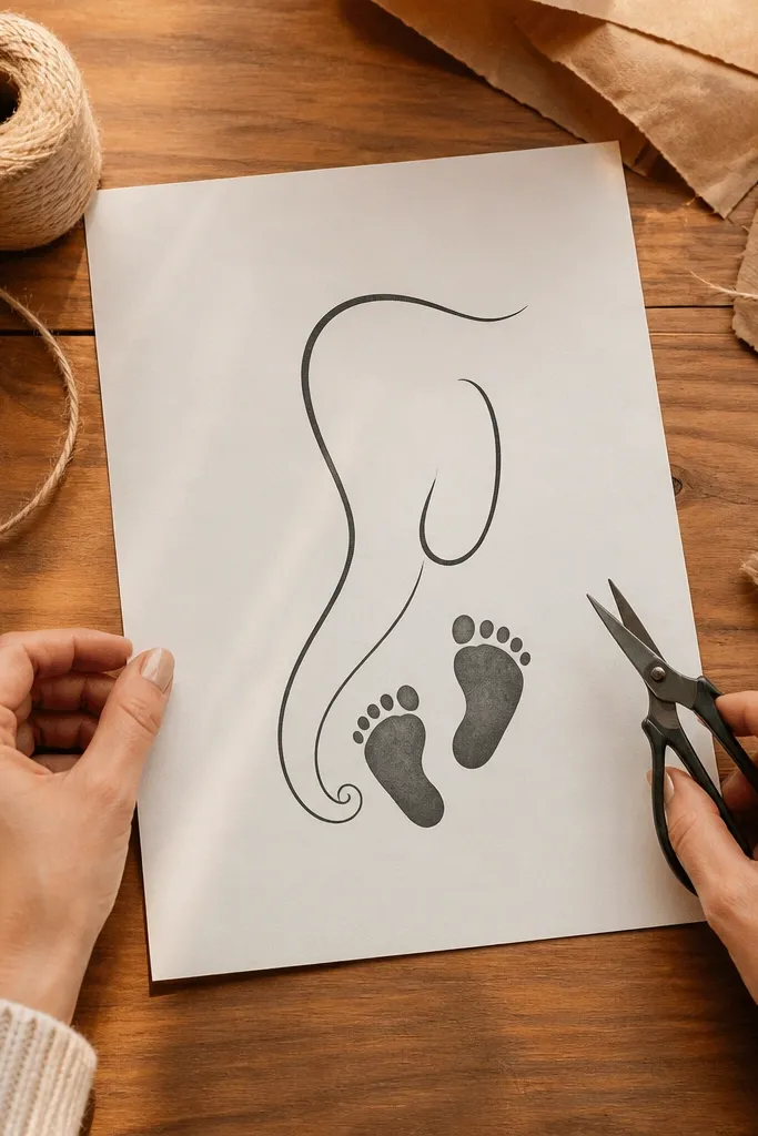 Elephant trunk line paired with a simple footprint outline in coordinated style.