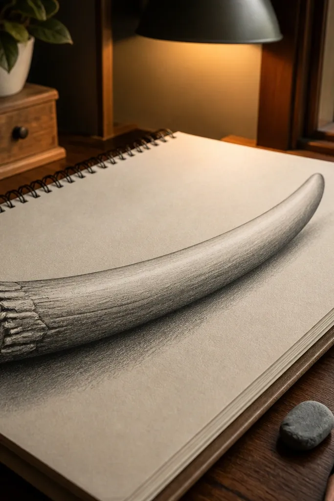 Elephant tusks pencil drawing with a clear 4-step value ladder