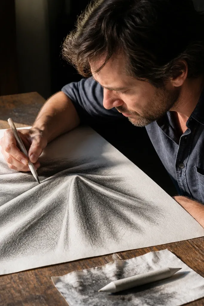 Crosshatched elephant wrinkle ridges with limited blending and lifted highlights