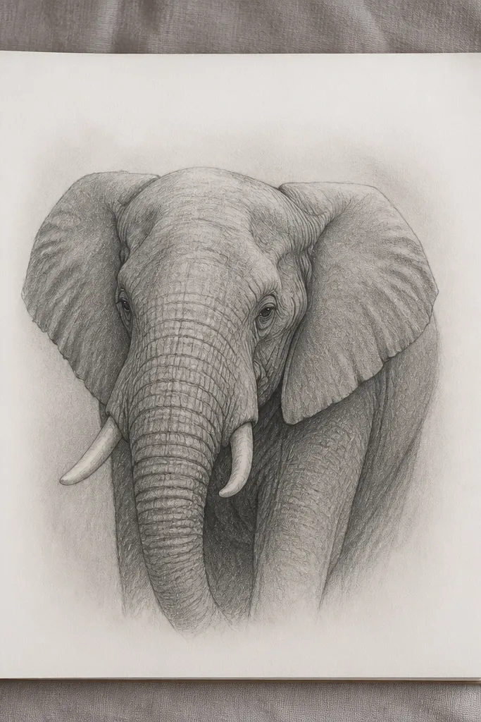 Elephant portrait with soft faded background and clean edge separation on folds