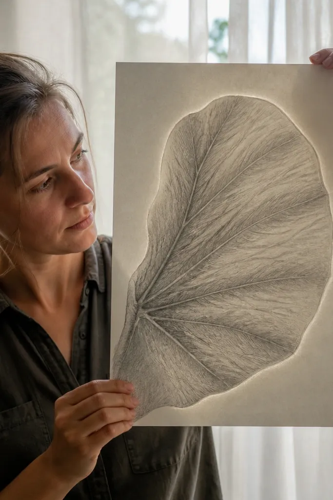 Elephant ear in backlight with a bright rim and layered interior shadows.