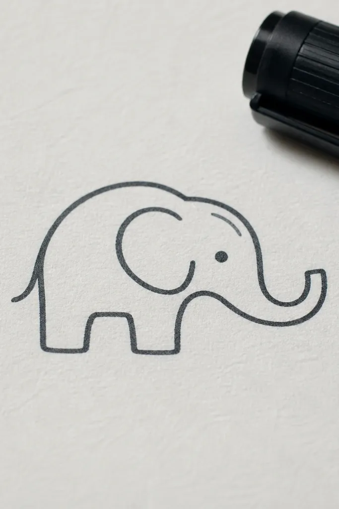 Minimal black line elephant icon with clean silhouette and small details
