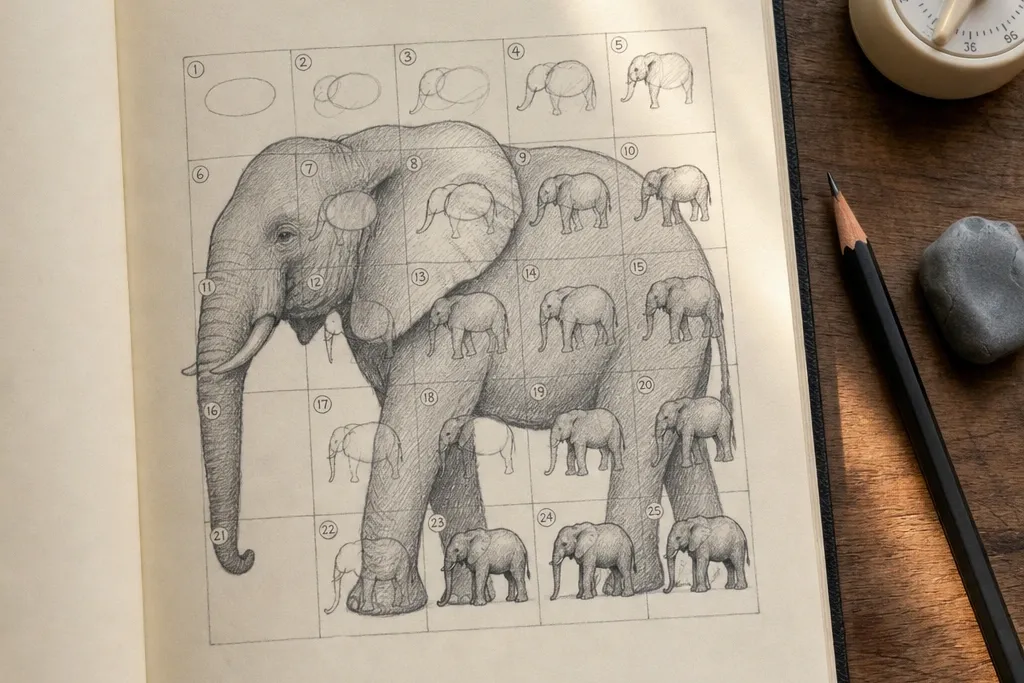 Simple Steps to Draw an Elephant Easily