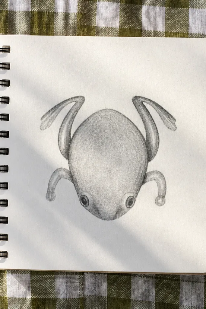 A top-down view frog with an egg-shaped body and two eye dots.