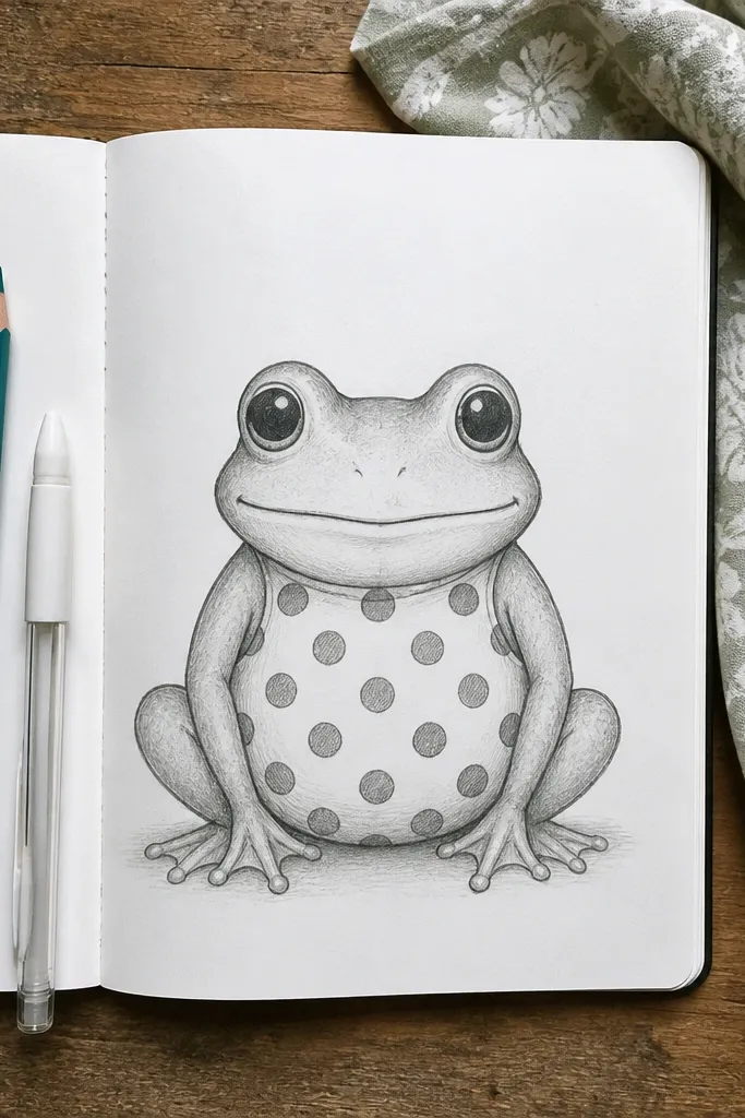 A frog with a polka dot belly pattern and clean outline.
