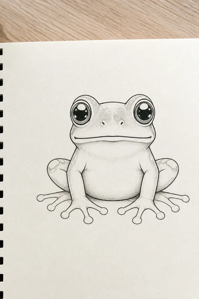 A frog with glossy eyes showing two small white highlight shapes.