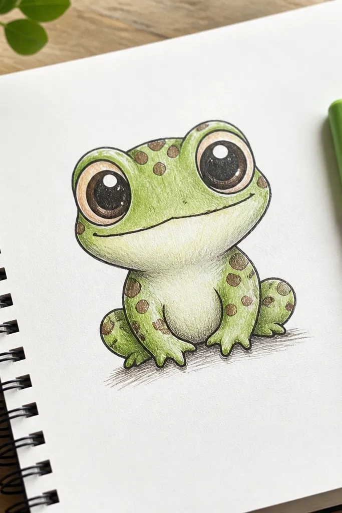 A small baby frog with a big head and tiny legs.