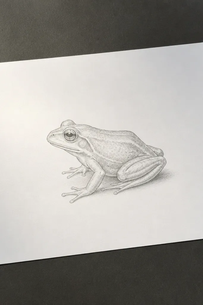 Side-view frog outline with a clean belly shadow shape