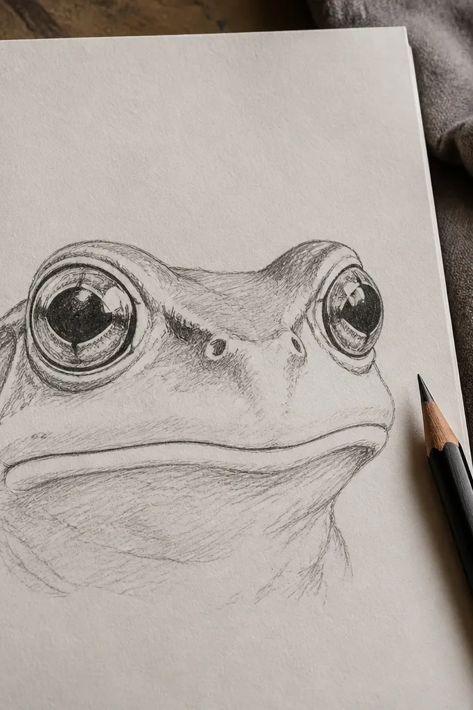 Big-eyed frog face with visible skin crease lines