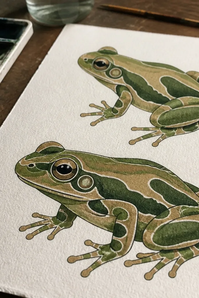 Frog with banded skin pattern and two-tone color shading